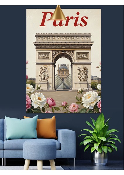 Pembe ve Bayaz Güller Içinde Paris Dekoratif Kanvas - Mdf Ahşap Tablo