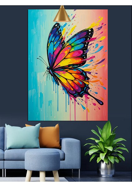 Tek Renkli Kelebek Uçuyor Dekoratif Kanvas - Mdf Ahşap Tablo