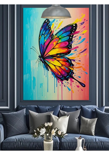 Tek Renkli Kelebek Uçuyor Dekoratif Kanvas - Mdf Ahşap Tablo fırsatları