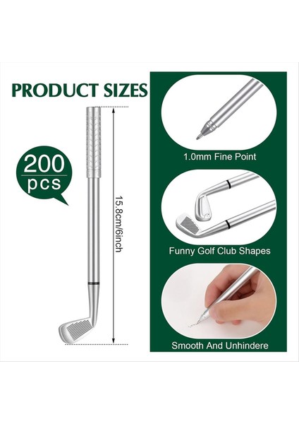 200PCS Golf Beyaz Pens Dekoratif Golf Kulübü Kalemleri Ofis Meslektaşları Ofis Kırtasiye Malzemeleri Gümüş (Yurt Dışından) indirimleri