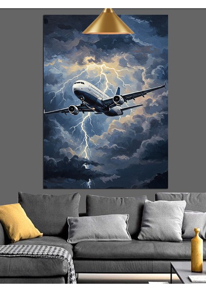 Yıldırım ve Uçak Dekoratif Kanvas - Mdf Ahşap Tablo