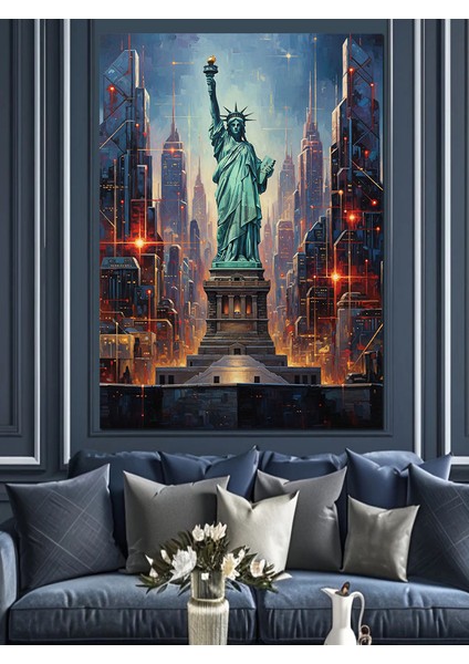 New York Şehir Manzarası Gece Dekoratif Kanvas - Mdf Ahşap Tablo fiyatları