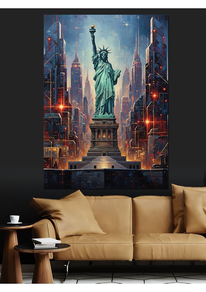 New York Şehir Manzarası Gece Dekoratif Kanvas - Mdf Ahşap Tablo fırsatları