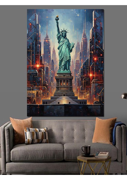 New York Şehir Manzarası Gece Dekoratif Kanvas - Mdf Ahşap Tablo indirimleri