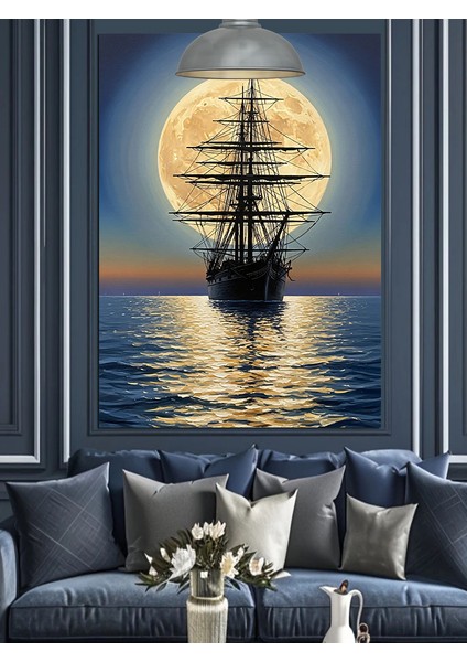 Tekne Deniz ve Gece Dekoratif Kanvas - Mdf Ahşap Tablo fiyatları