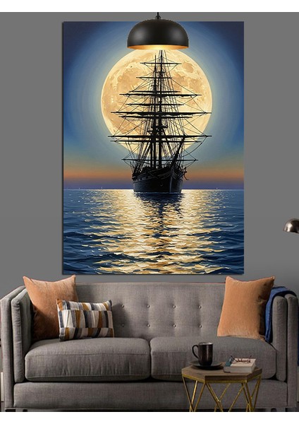 Tekne Deniz ve Gece Dekoratif Kanvas - Mdf Ahşap Tablo modelleri