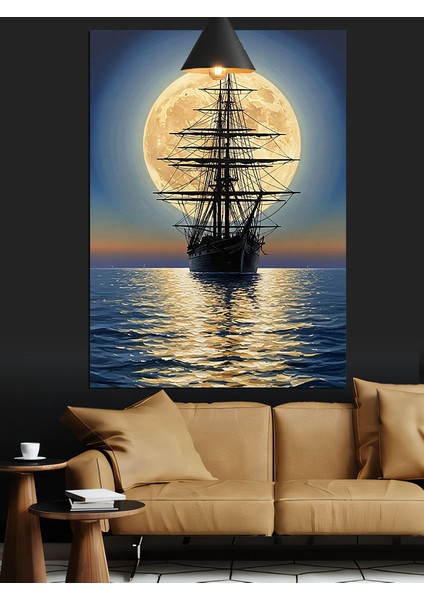 Tekne Deniz ve Gece Dekoratif Kanvas - Mdf Ahşap Tablo indirimleri