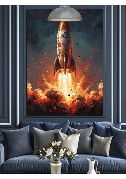 Fırlatılan Roket Duman Ateş Dekoratif Kanvas - Mdf Ahşap Tablo fiyatları