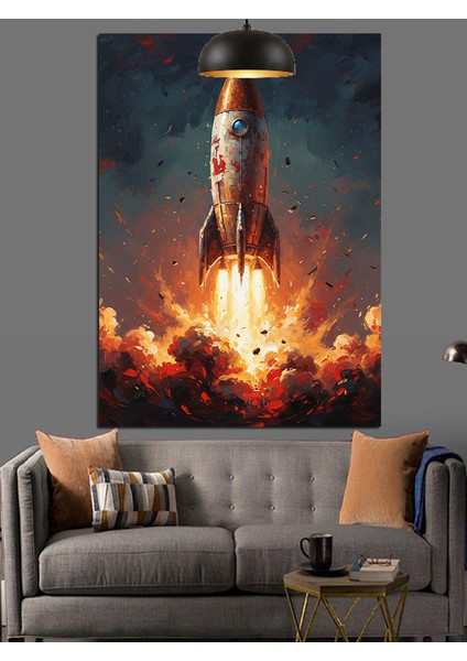 Fırlatılan Roket Duman Ateş Dekoratif Kanvas - Mdf Ahşap Tablo modelleri
