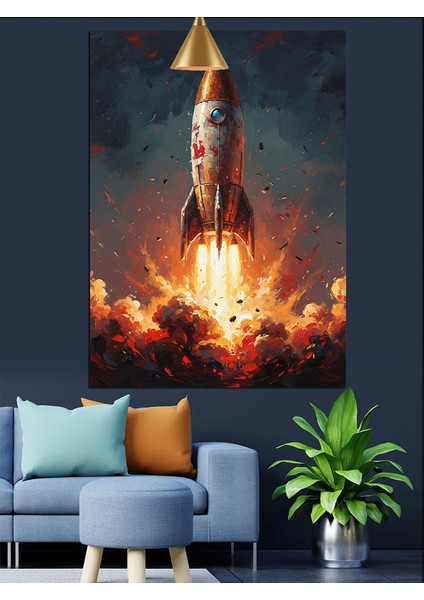 Fırlatılan Roket Duman Ateş Dekoratif Kanvas - Mdf Ahşap Tablo fırsatları