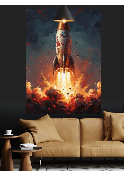 Fırlatılan Roket Duman Ateş Dekoratif Kanvas - Mdf Ahşap Tablo indirimleri
