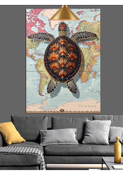 Deniz Kaplumbağası Dünya Haritası Dekoratif Kanvas - Mdf Ahşap Tablo indirimleri