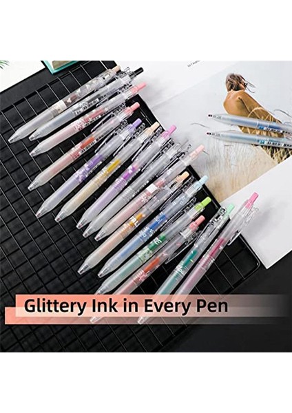 Glitter Jel Mürekkep Kalemi 16 Çeşitli Renk Geri Çekilebilir Jel Kalem Seti 0 7mm Ince Uç Renkli Günlük Kalemi Boyama Çizimi (Yurt Dışından) indirimleri