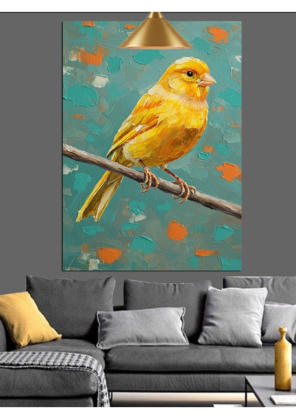 Kanarya Kuş Dalda Sarı Dekoratif Kanvas - Mdf Ahşap Tablo