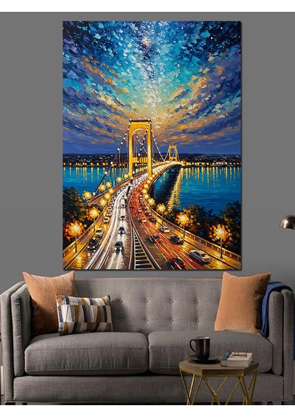Soyut Renkli Işıklar Köprü Gecesi Dekoratif Kanvas - Mdf Ahşap Tablo