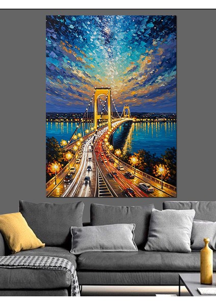 Soyut Renkli Işıklar Köprü Gecesi Dekoratif Kanvas - Mdf Ahşap Tablo fiyatları