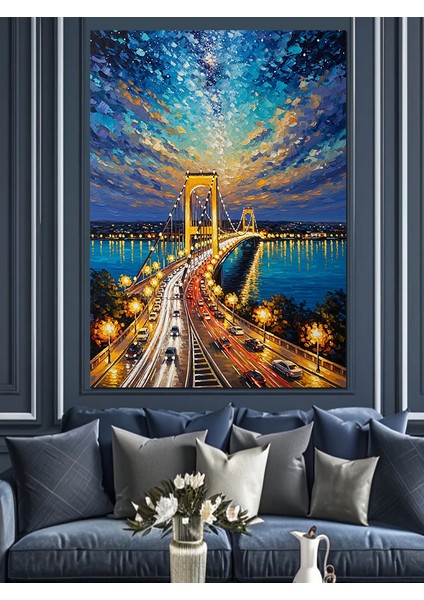 Soyut Renkli Işıklar Köprü Gecesi Dekoratif Kanvas - Mdf Ahşap Tablo modelleri