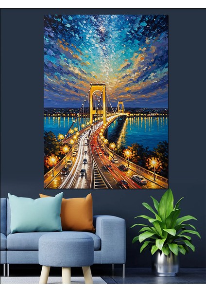 Soyut Renkli Işıklar Köprü Gecesi Dekoratif Kanvas - Mdf Ahşap Tablo fırsatları