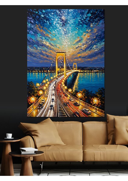 Soyut Renkli Işıklar Köprü Gecesi Dekoratif Kanvas - Mdf Ahşap Tablo indirimleri