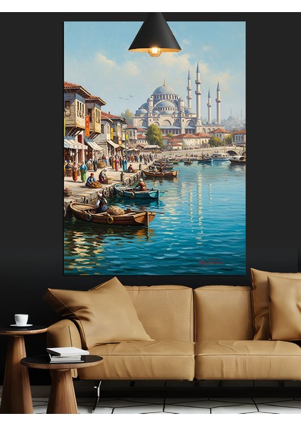 Tarihi Istanbul Tekne Manzarası Dekoratif Kanvas - Mdf Ahşap Tablo