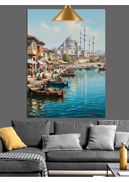 Tarihi Istanbul Tekne Manzarası Dekoratif Kanvas - Mdf Ahşap Tablo fiyatları