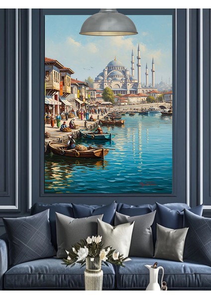 Tarihi Istanbul Tekne Manzarası Dekoratif Kanvas - Mdf Ahşap Tablo modelleri