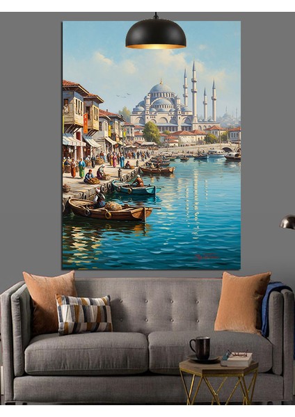 Tarihi Istanbul Tekne Manzarası Dekoratif Kanvas - Mdf Ahşap Tablo fırsatları