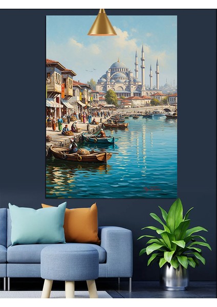 Tarihi Istanbul Tekne Manzarası Dekoratif Kanvas - Mdf Ahşap Tablo indirimleri