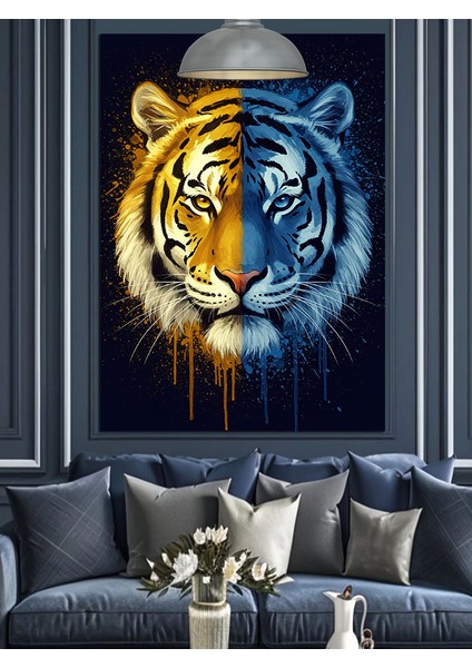 Kaplan Yüzü Mavi Sarı Dekoratif Kanvas - Mdf Ahşap Tablo fiyatları