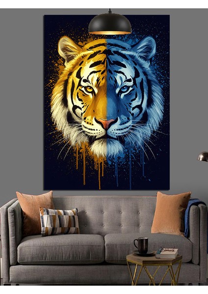 Kaplan Yüzü Mavi Sarı Dekoratif Kanvas - Mdf Ahşap Tablo modelleri