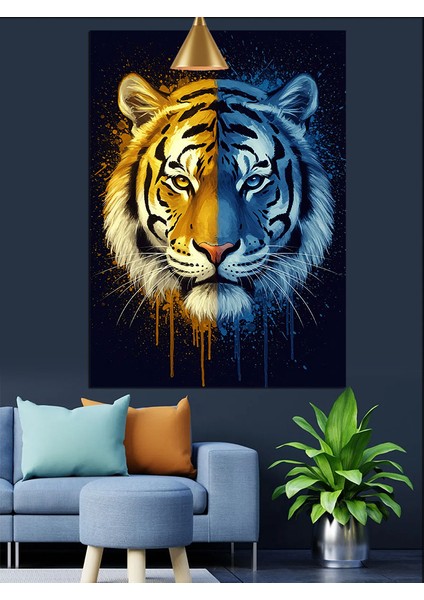Kaplan Yüzü Mavi Sarı Dekoratif Kanvas - Mdf Ahşap Tablo fırsatları
