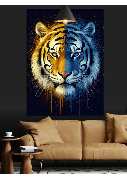 Kaplan Yüzü Mavi Sarı Dekoratif Kanvas - Mdf Ahşap Tablo indirimleri