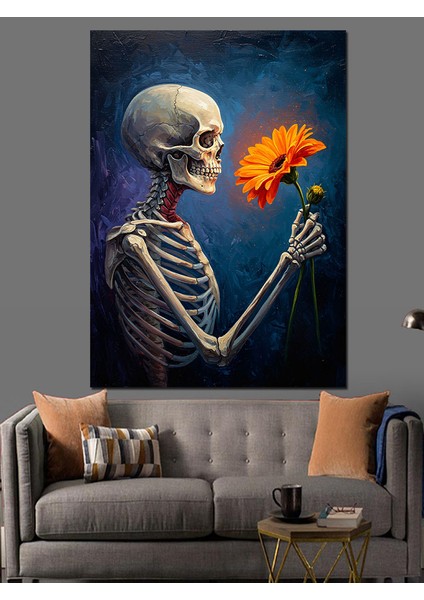 Iskelet Papatya Çiçeği Hediye Dekoratif Kanvas - Mdf Ahşap Tablo