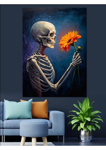 Iskelet Papatya Çiçeği Hediye Dekoratif Kanvas - Mdf Ahşap Tablo fırsatları