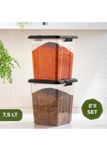 4378 2li Mega Boy Hava Geçirmez Deterjan Saklama Kabı Erzak Saklama Kabı Seti Gri 7,5lt