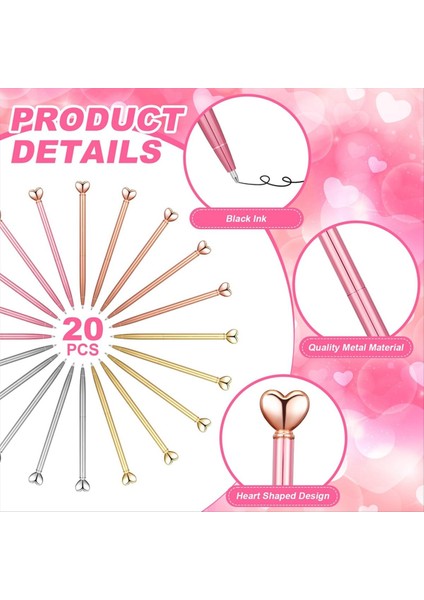 20PCS Sevgililer Kalem Kalp Şekleli Metal Pens Sevgililer Ler Kalp Dekoratif Partisi Partisi Favors Okulu Için (Yurt Dışından) fırsatları