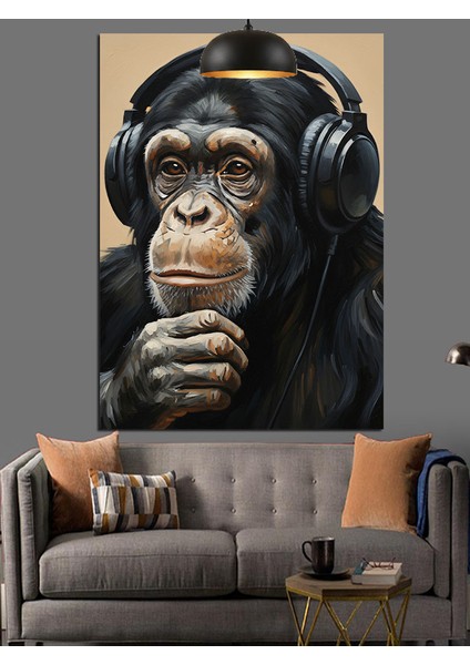 Şempanze Kulaklık Müzik Dinliyor Dekoratif Kanvas - Mdf Ahşap Tablo fiyatları