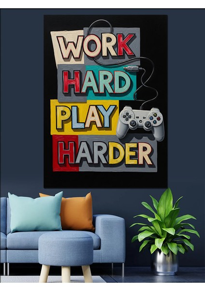 Çalış Kazan Eğlen Afişi Dekoratif Kanvas - Mdf Ahşap Tablo fiyatları