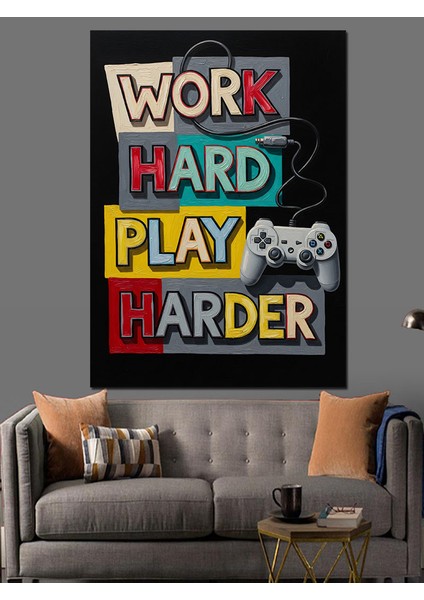 Çalış Kazan Eğlen Afişi Dekoratif Kanvas - Mdf Ahşap Tablo fırsatları