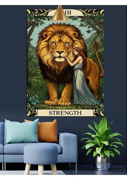 Aslan ve Kadın Tarot Güç Kartı Dekoratif Kanvas - Mdf Ahşap Tablo