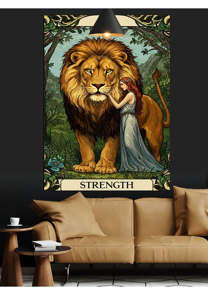 Aslan ve Kadın Tarot Güç Kartı Dekoratif Kanvas - Mdf Ahşap Tablo fiyatları
