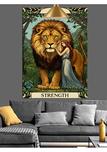 Aslan ve Kadın Tarot Güç Kartı Dekoratif Kanvas - Mdf Ahşap Tablo modelleri