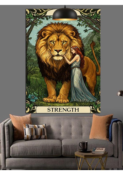 Aslan ve Kadın Tarot Güç Kartı Dekoratif Kanvas - Mdf Ahşap Tablo indirimleri