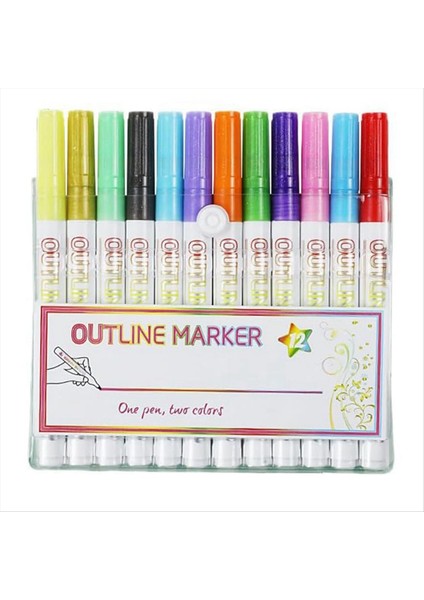 12 Renk Parıltılı Jel Kalem Setleri Anahat Işaretleyici Çift Çizgi Kalem Parıltısı Işaretleyicileri Yazma Için Renkli Sanat Kalemleri (Yurt Dışından)