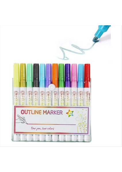 12 Renk Parıltılı Jel Kalem Setleri Anahat Işaretleyici Çift Çizgi Kalem Parıltısı Işaretleyicileri Yazma Için Renkli Sanat Kalemleri (Yurt Dışından) fiyatları