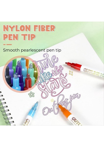 12 Renk Parıltılı Jel Kalem Setleri Anahat Işaretleyici Çift Çizgi Kalem Parıltısı Işaretleyicileri Yazma Için Renkli Sanat Kalemleri (Yurt Dışından) modelleri