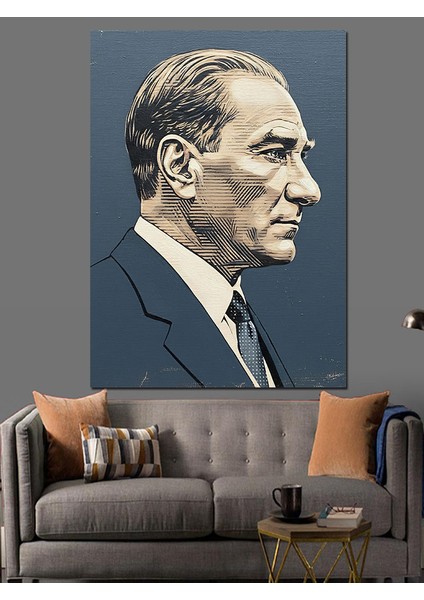 Klasik Siyah Beyaz Portre M.k.atatürk Dekoratif Kanvas - Mdf Ahşap Tablo fırsatları