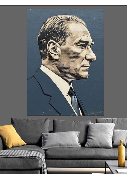 Klasik Siyah Beyaz Portre M.k.atatürk Dekoratif Kanvas - Mdf Ahşap Tablo indirimleri