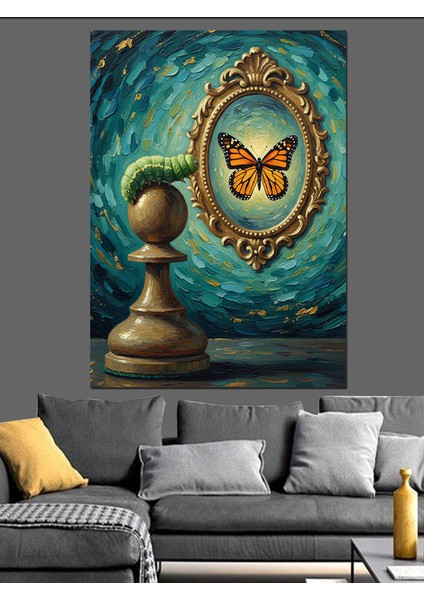 Antik Ayna Kelebek Yansıması Dekoratif Kanvas - Mdf Ahşap Tablo