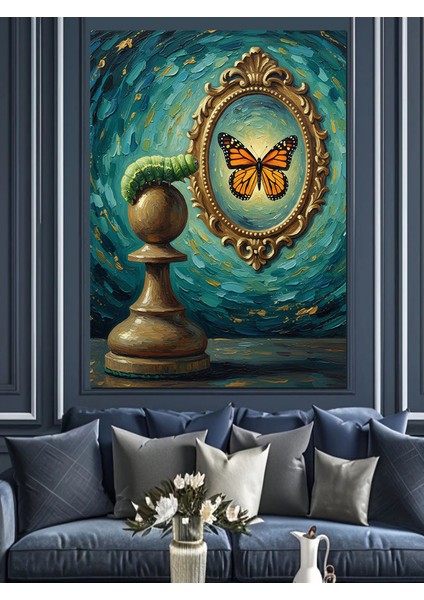 Antik Ayna Kelebek Yansıması Dekoratif Kanvas - Mdf Ahşap Tablo fiyatları